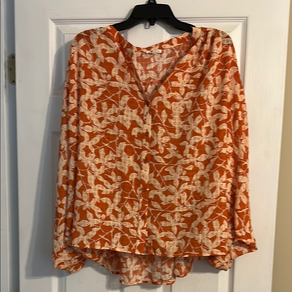 JODIFL Orange Asymmetrical Long Sleeve Blouse
